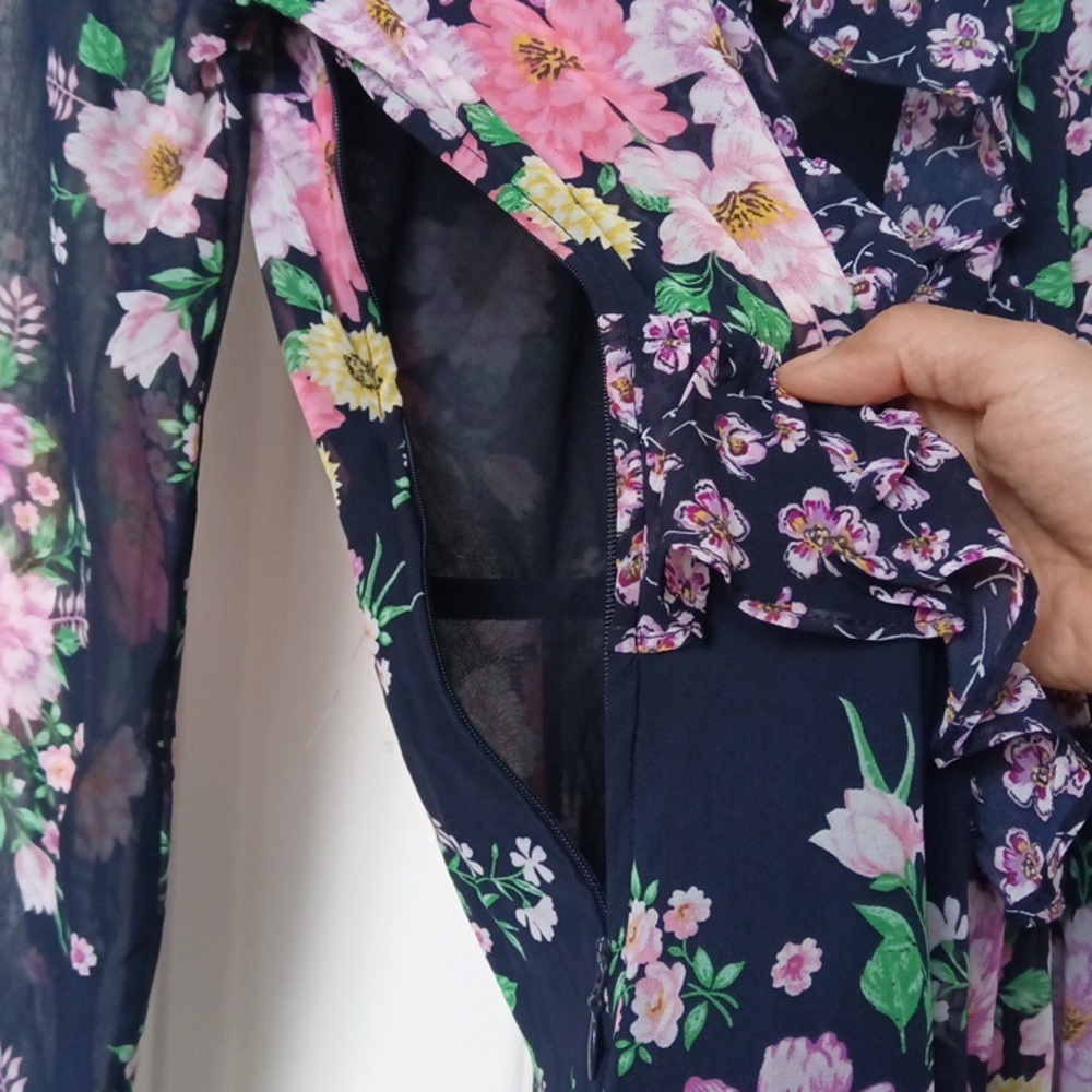 🪇2for$15 Ptp17" Long-Sleeve Open-Back Floral-Print Ruffled-Hem Dress - Picture 9 of 17